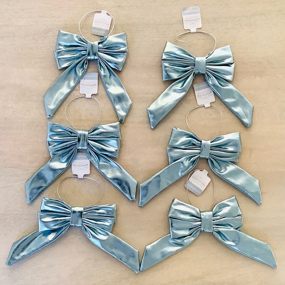 6 Wondershop 6.75” Blue Bow Ornaments